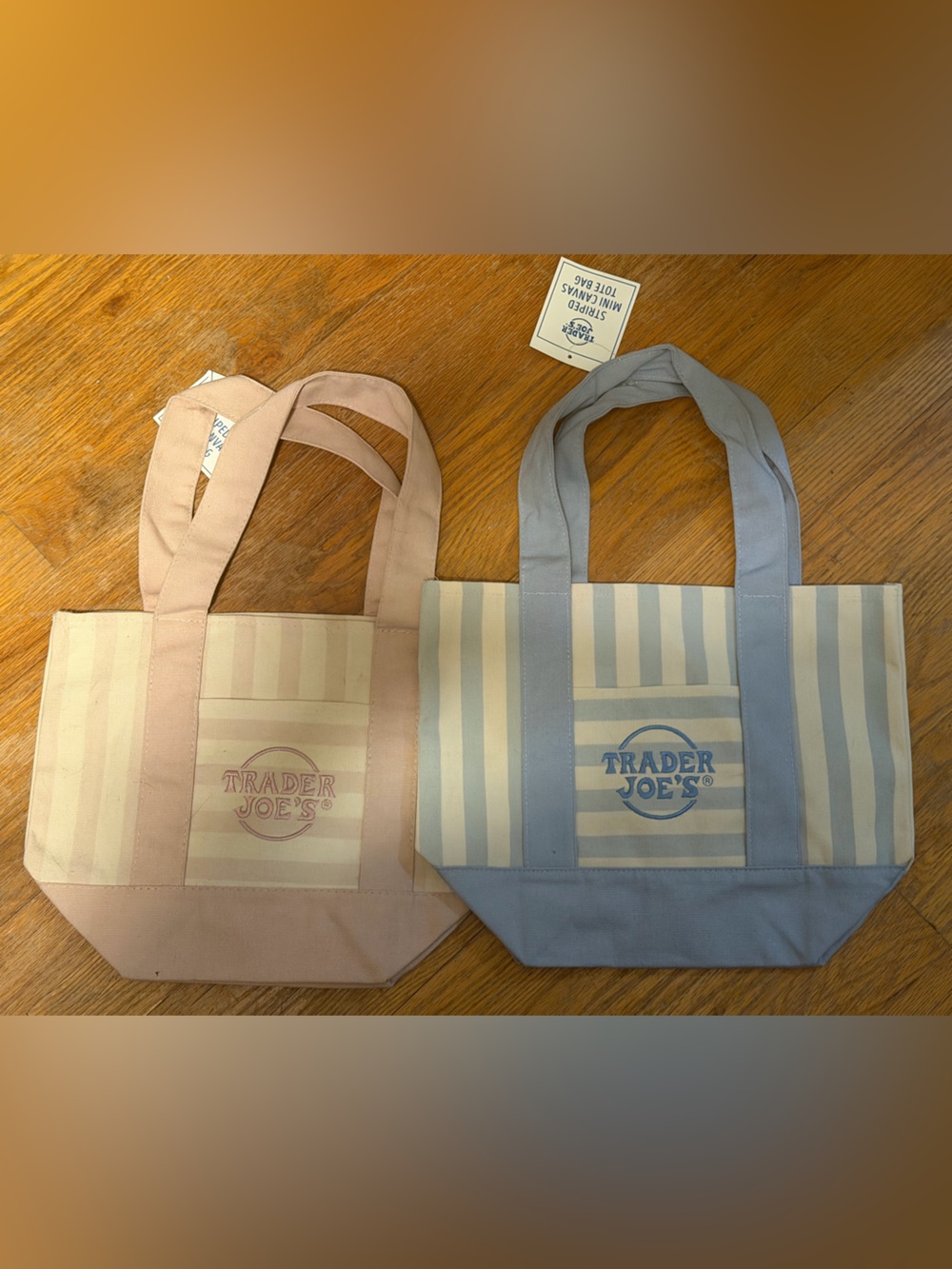 Pink and blue Striped Mini Canvas Tote Bag Trader Joe’s new